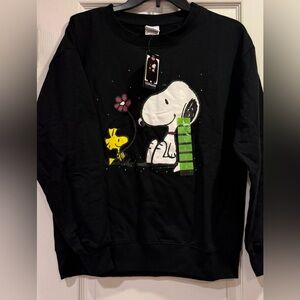 Peanuts Snoopy Woodstock Crewneck Sweatshirt Size L Black Rhinestone Accent
